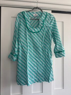 Vineyard Vines Teal and White Whale Print Tunic